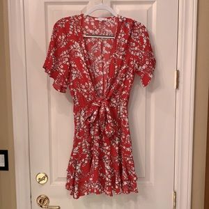 Red & White Print Dress
